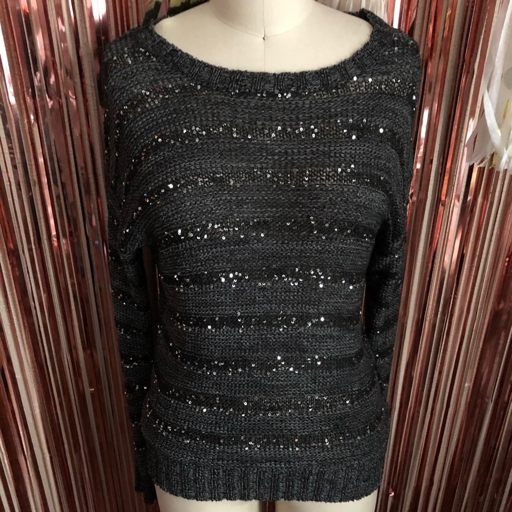 Black Striped Sequin Sweater